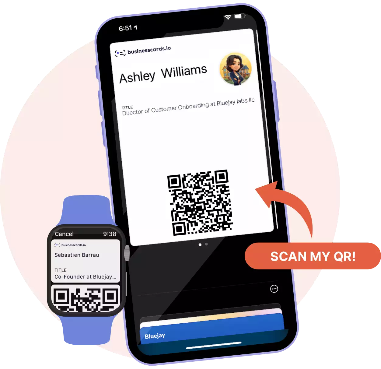 Schéma expliquant le fonctionnement d'une carte de visite à QR code dynamique.